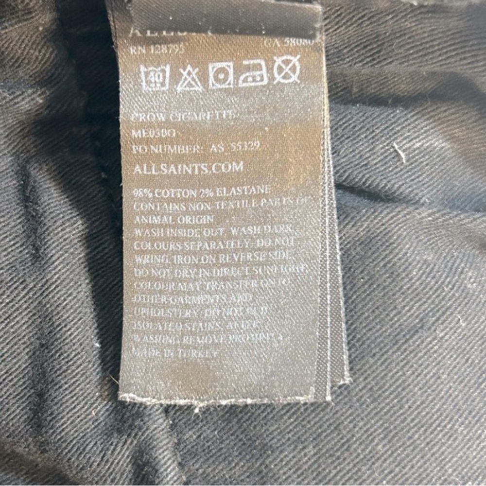 Allsaints Crow Cigarette Skinny Black Button Fly Denim Jeans Size 28‎ - Picture 10 of 10